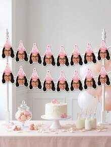 7/14/21pcs Custom Photo Face Bunting Banner, Personalized Age Party Hat Garland, Milestone Birthday Decor, Funny Party Photo Booth Prop, Birthday Keepsake Banner, Graduation Gift - Multicolor - View 5