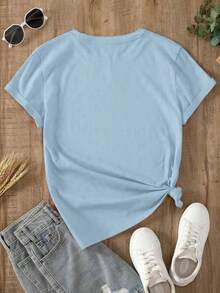 Summer T-Shirt With Fruit And Flower Graphic, Relaxed And Flattering Style. Loose-Fitting Youth T-Shirt With Strawberry, Lemon And Ice Cream Design, Flirty Style To Pair With Shorts. - YH421-藍色 - 查看 3