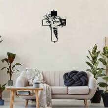 Decoración de pared para jardín exterior con impresión plana 2D de Jesús, decoración de pared de arte de la cruz, colgante de pared cristiano para interior y exterior, decoración del hogar, decoración de habitación, regalo de decoración de pared, cumpleaños y graduación - Negro - Ver 2