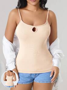 CELILIN Women's Solid Color Casual Versatile Daily Outing Camisole Top - Apricot - View 2