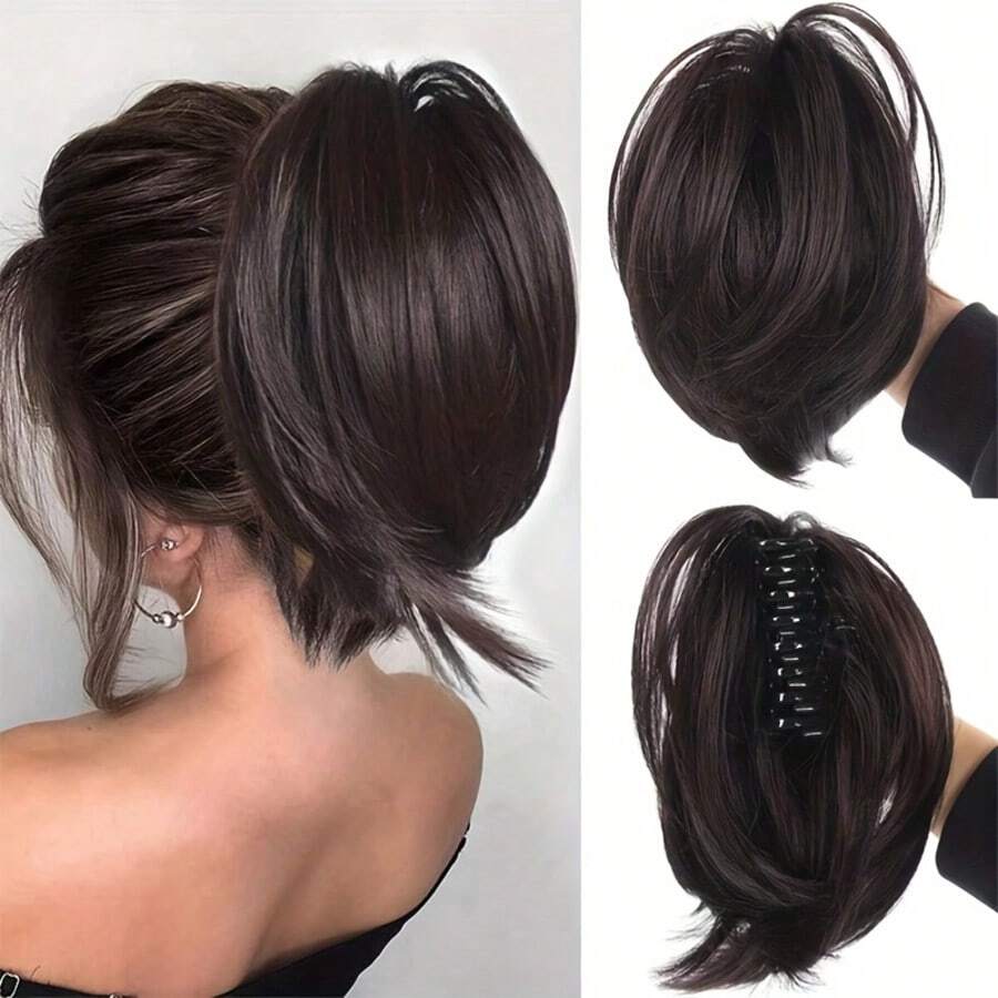 1 bộ tóc giả tổng hợp chịu nhiệt, tóc giả buộc đuôi ngựa mềm mại, tóc giả cho nữ dịp Giáng sinh