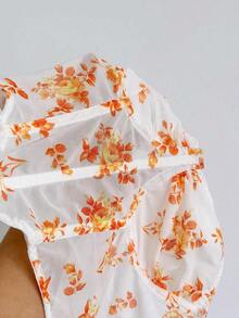 Top de camisola de malla con estampado floral vintage romántico para mujeres, adecuado para vacaciones, citas, té de la tarde, vacaciones, festivales de música, estilo bohemio, primavera/verano - Naranja - Ver 7