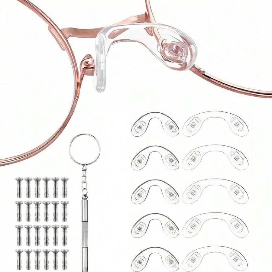 5sets U-Shaped Integrated Nose Pad - Made Of Soft, Comfortable, Anti Slip And Decompression Material, Reducing Imprints, Suitable For Most Glasses - Glasses Repair Kit - Free Multifunctional Screwdriver, Dedicated Glasses Screws
