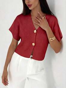 Cárdigan delgado de mujer con contraste de color retro, adecuado para salidas, estilo callejero, aeropuerto, vacaciones en la playa, viajes al trabajo, fiestas de boda, festivales, estilo bohemio, romántico y elegante - Rojo - Ver 3