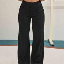 FlexDen Pantalones vaqueros de pierna ancha, estilo casual deportivo, con elástico para mujer - Azul lavado medio - Ver 7