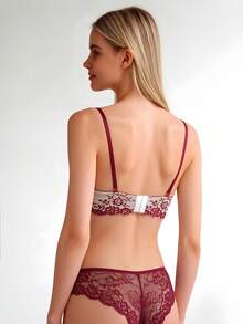 2pcs Women's Underwire Bra With Floral Pattern Patchwork, Casual Versatile Mature Charm Elastic Lingerie, Sexy Camisole Backless Supportive Lift Up Bra - Multicolor - View 3