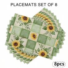 A Complete Set Of Daily Sunflower, Green Leaf, And Green Checkered Patterned Placemats, Suitable For Spring, Summer, Autumn, And Winter. It Adopts A Multi-Color Pattern Design And Is Woven From 100% Polyester Fiber. The Size Is 12 * 18 Inches And Can Be Machine Washed With Polyester Placemats. Heat Resistant, Stain Resistant, Waterproof, Easy To Clean, Suitable For Dining Tables, Holiday Party Decorations, Desktop Protection, Kitchen And Living Room Decorations, And Daily Use. - Multicolor - View 16