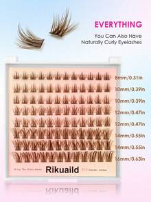 Rikuaild 96pcs Brown D-Curl Fluffy False Eyelash Clusters, Natural Thick Faux Mink Lashes, Makeup Tools - D - View 3