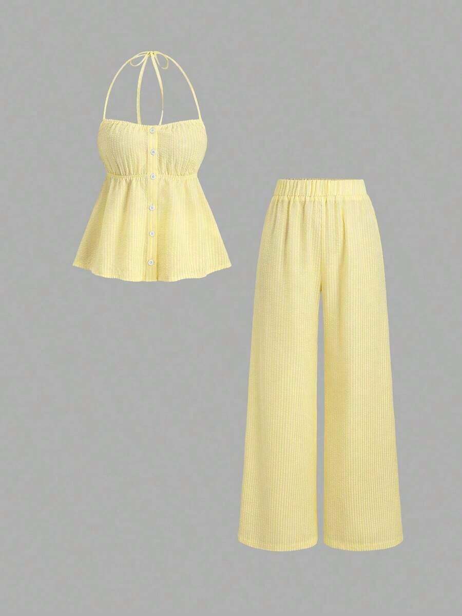 Sweetro Conjunto de dos piezas para mujer para uso diario - Amarillo - Ver 1
