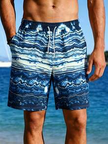 Pantalones cortos de playa con cordón en la cintura para hombres, bañadores de verano - Multicolor - Ver 1