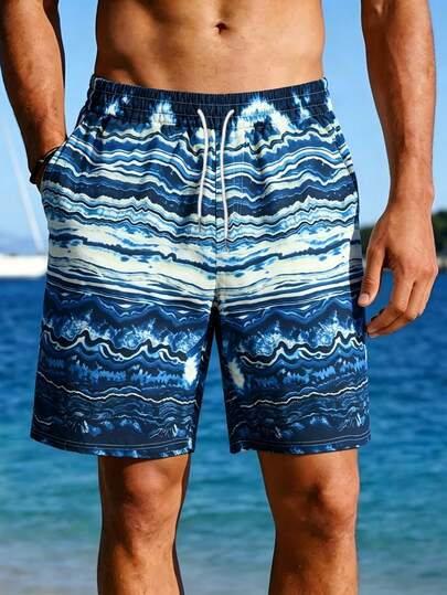 Pantalones cortos de playa con cordón en la cintura para hombres, bañadores de verano