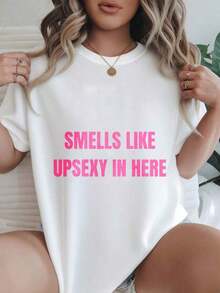 Women's Casual Short Sleeve T-Shirt - "Smells Like Upsexy In Here" Round Neck, Summer Top, Machine Washable, Ladies' T-Shirts, Casual Wear, Modern Style, Comfortable Fit

Black - 白色 - 查看 1