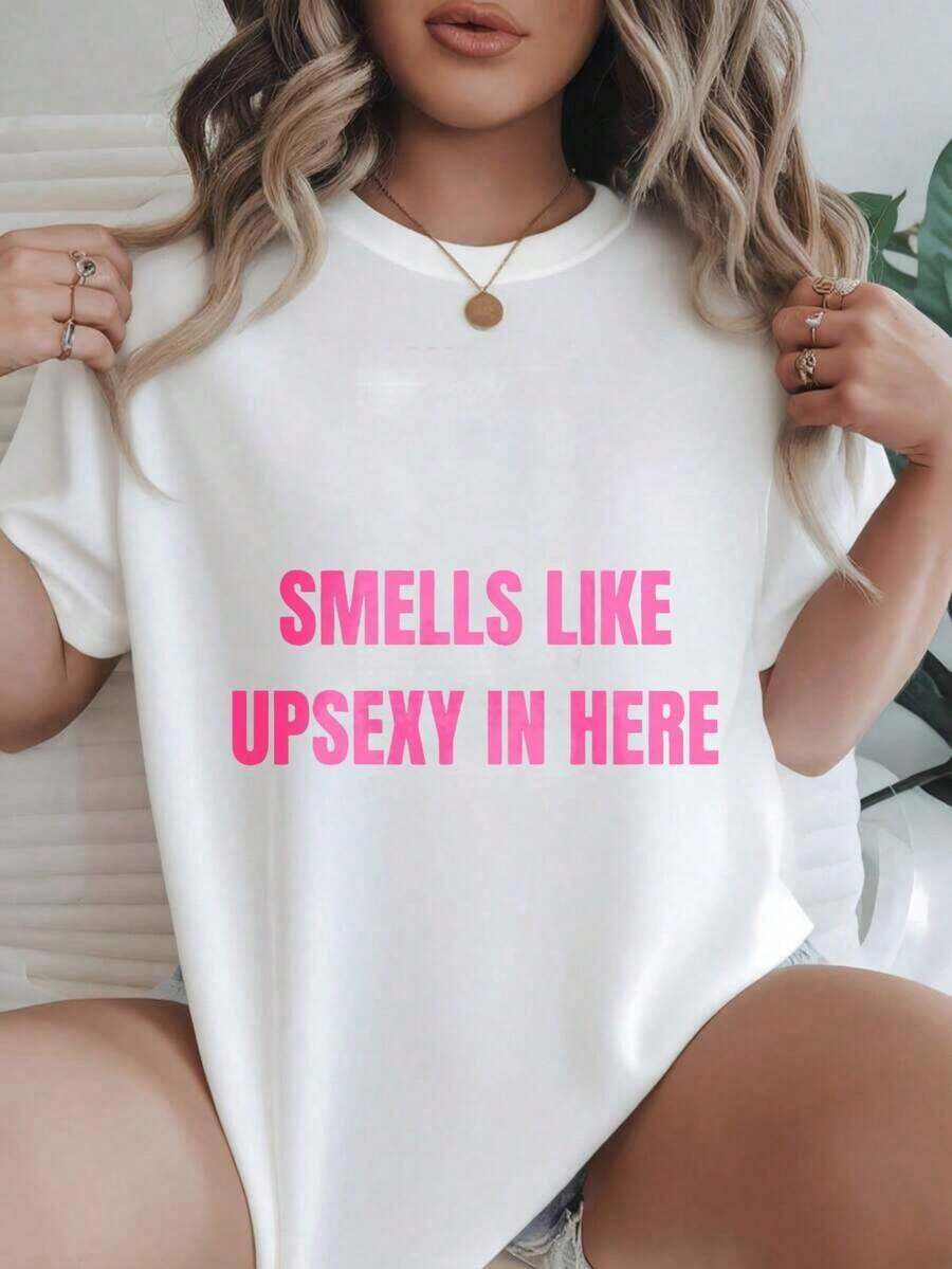Women's Casual Short Sleeve T-Shirt - "Smells Like Upsexy In Here" Round Neck, Summer Top, Machine Washable, Ladies' T-Shirts, Casual Wear, Modern Style, Comfortable Fit
Black - 白色 - 查看 1