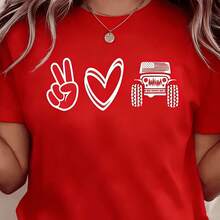 Women's Casual T-Shirt 2026 SUMMER Top,  Print, Oversized Cotton T-Shirt, Soft And Breathable, Comfortable And Fitted Crew Neck, 220g, Loose And Comfortable, 100% Cotton, Durable - 紅色 - 查看 1