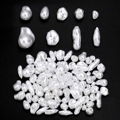 20pcs/Pack ABS Faux Pearl Asymmetrical Large Hole Beads, Asymmetrical Baroque Pearl Vintage Necklace, Fashion Elegant Bracelet & Necklace DIY Jewelry Making Accessories