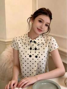 Summer Clothes For Women, Women's Tops, Y2K Tops, T-Shirts, Stylish Outfits, White Tops, Short-Sleeved, Office Casual, Summer, French Chic, Pure And Innocent Style, Lace Short-Sleeved Shirt, New Summer Butterfly Ribbon Trim Top - HH - Xem 3