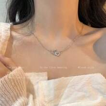 1 chiếc vòng cổ thời trang nữ hình trái tim tinh tế, tối giản, thích hợp để đeo hàng ngày. - Bạc - Xem 2
