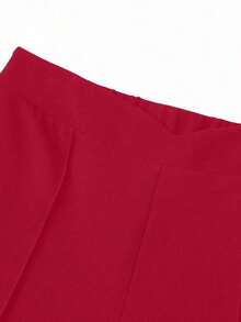 Pantalones anchos de cintura alta de unicolor de uso casual para mujeres - Rojo - Ver 7