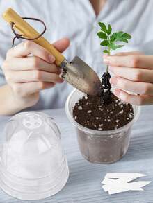 5pcs Transparent Seedling Pots With Humidity Domes, 5 Pots + 5 Transparent Lids, Seed Starter Trays, Suitable For Outdoor Storage - A - View 4