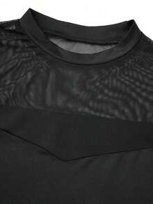 Conjunto de 2 piezas de top ajustado de manga corta con parches de malla azul claro y falda plisada de malla maxi de cintura alta, sexy y elegante, adecuado para citas, fiestas, vacaciones, bodas, cenas formales, primavera/verano - Rosa Pálido - Ver 10