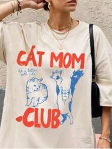 1 pieza de camiseta de mujer con estampado "Cute Cat Club" (1 pieza) 180g 30% algodón 6% poliéster, corte holgado, manga corta, perfecta para amantes de los gatos y salidas lindas - Unisex, corte holgado, cómoda, estilo vintage urbano - Camiseta de algodón 210g 100% algodón, todos los diseños están impresos. Unisexo. - blanco - Ver 6