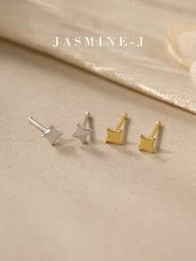1pc S925 Sterling Silver Mini Polished Four-Pointed Star Nose Stud, Pure Silver 14K Gold Plated, Mini Pearl Nose Stud, Bean Pin Design Easy To Wear, Unisex Nose And Ear Piercing Jewelry, Minimalist Versatile, Suitable For Daily/Party Wear - Multicolor - View 2