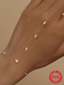 Bộ vòng tay và nhẫn bạc 925 cao cấp hình mắt quỷ, đính đá Cubic Zirconia tinh tế dành cho nữ, trang sức cơ thể, thích hợp đeo hàng ngày, dự đám cưới, tiệc tùng, lễ đính hôn, kỷ niệm, ngày Valentine. - Vàng - Xem 1