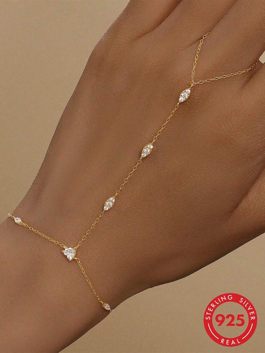 Bộ vòng tay và nhẫn bạc 925 cao cấp hình mắt quỷ, đính đá Cubic Zirconia tinh tế dành cho nữ, trang sức cơ thể, thích hợp đeo hàng ngày, dự đám cưới, tiệc tùng, lễ đính hôn, kỷ niệm, ngày Valentine. - Vàng - Xem 1