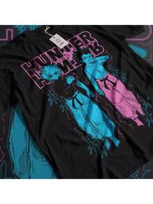 Camiseta de Anime y Manga 100% para Hombre y Mujer - Camiseta de Manga Corta con Cuello Redondo Retro 100% Transpirable con Estampado de Anime Vibrante, Camiseta Casual para Todas las Temporadas, Adecuada para Atuendos Casuales y Eventos, Tallas Grandes - Negro - Ver 1