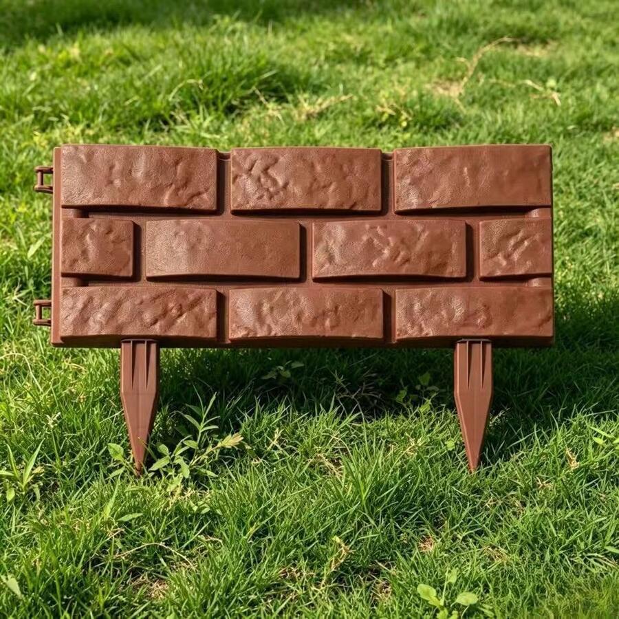1pc 2D Acrylic Brick Texture Garden Edging Stake, Decorative Landscape Border Suitable For Yard, Lawn And Pathway, Outdoor Wind & Rain Resistant Fence Panel
