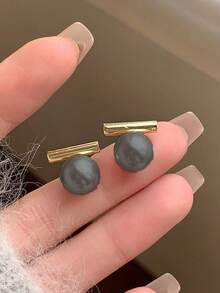 1 par de nuevos pendientes de gota con perlas falsas gris minimalista retro francés, joyería de moda para mujeres para fiestas y uso diario - Gris - Ver 2