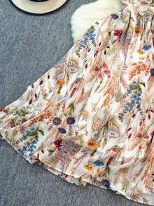 Women's Floral Midi Dress, Halter Neck With Bow And Ruffles, Romantic Style For Spring-Summer - 杏色 - 查看 3