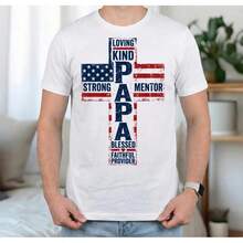 Patriotisches T-Shirt für Papa, Kreuz-Papa-T-Shirt, christliches Vatertags-Sweatshirt, T-Shirt mit amerikanischer Flagge für Papa, religiöses T-Shirt für Papa, Vater-Benedikt-T-Shirt 2026 - Weiss - Übersicht 4