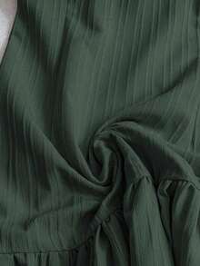 Vestido casual mini de mujer con tirantes de amarre, espalda descubierta, sin mangas, corte evasé y dobladillo con volantes - Verde - Ver 6