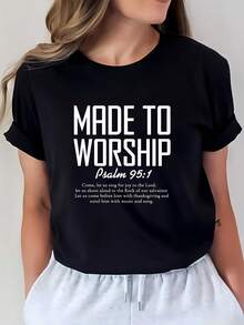 Camiseta de manga corta informal para mujer, para vacaciones de verano, con la frase "Salmo 95:1" (2026) -- Regalo inspirador para familiares y amigos, una excelente opción para eventos de la iglesia y actividades de team building, camiseta de inspiración espiritual para Pascua y Navidad, unisex, tela cómoda de 180g, fresca. - Negro - Ver 1