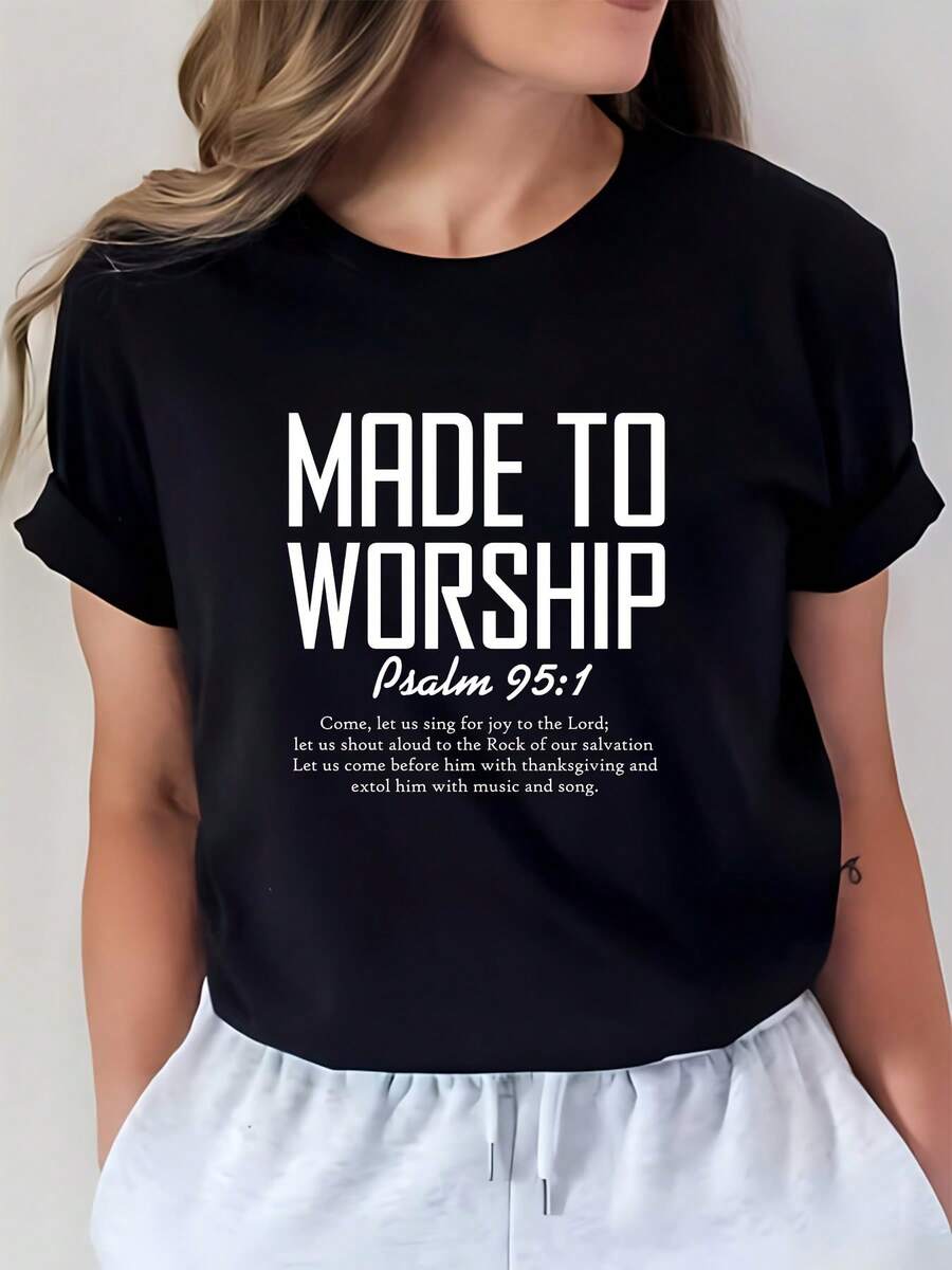 Camiseta de manga corta informal para mujer, para vacaciones de verano, con la frase "Salmo 95:1" (2026) -- Regalo inspirador para familiares y amigos, una excelente opción para eventos de la iglesia y actividades de team building, camiseta de inspiración espiritual para Pascua y Navidad, unisex, tela cómoda de 180g, fresca. - Negro - Ver 1