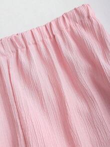 Conjunto de 2 piezas estilo francés relajado con camiseta sin mangas de cintura ceñida y pantalón ancho de pierna holgada, un conjunto de moda para mujeres - Rosa - Ver 3