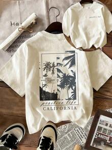 Camiseta de manga corta negra de cuello redondo, versátil y holgada, con estampado de letras de arte de patrón simple, adecuada para el uso diario y de vacaciones, nueva para el verano de las mujeres  ropa de calor mujer   flash oferta - Blanco - Ver 5