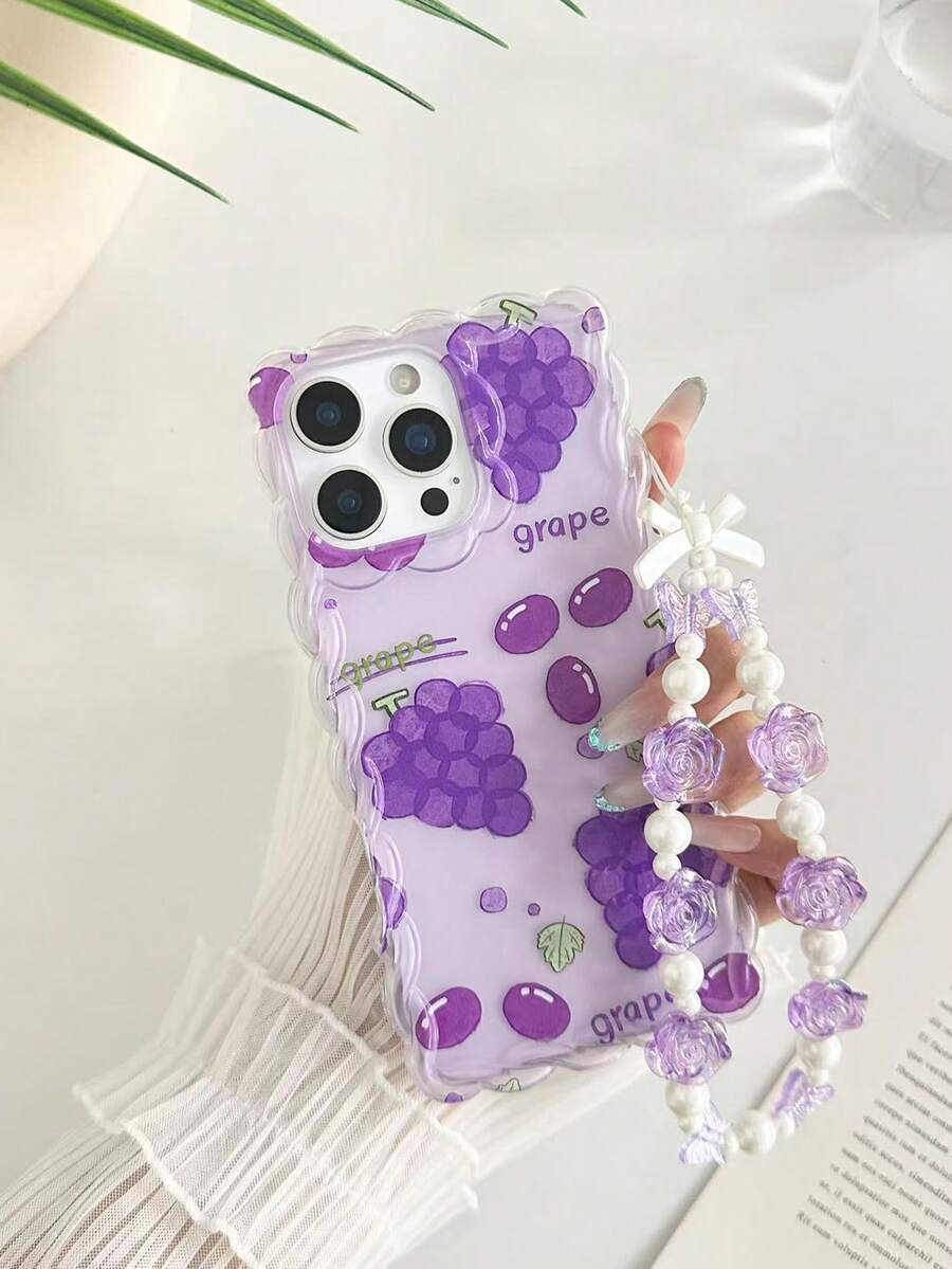 钥匙扣挂绳,葡萄色编织波浪边透明防震保护手机壳,兼容 17/17 Pro、15 Pro Max、16/16 Pro/16 Pro Max、16 Plus、15 XR、7/8、15 Pro Max、12 Pro Max、13 Pro Max、14 Pro Max、13、14、11、12、14 - 彩色 - 查看 1