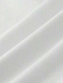 Top de tirantes corto de punto acanalado de unicolor minimalista para uso casual y diario de verano para mujeres - Blanco 2 - Ver 5