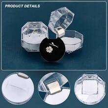 Transparent Plastic Jewelry Storage Box - Octagonal Crystal-Like Design, Ring & Earring Organizer, Suitable For Proposal, Anniversary - Black - View 5