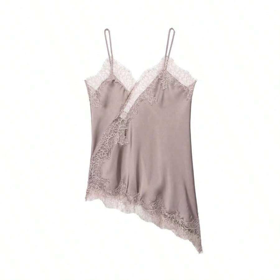 Nuevo Top de estilo lencería con decoración de encaje de moda europea para mujer, estilo veraniego - púrpura rosado - Ver 1