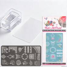 Bộ dụng cụ dập móng họa tiết ren + khuôn dập hình vuông trong suốt, bao gồm khuôn dập hình chữ nhật bằng thạch kèm dụng cụ gạt. Độ trong suốt cao, có thể lau sạch bằng cồn, dễ sử dụng để tạo kiểu móng ren tại nhà. - Nhiều màu - Xem 13