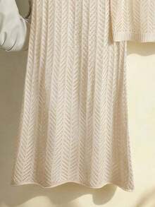Conjunto de dos piezas de vestido maxi de punto hueco de unicolor vintage elegante para mujer, conjunto casual para ciudad, vacaciones y playa en verano - Albaricoque - Ver 7