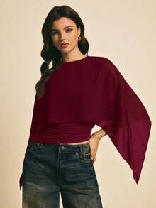 Blusa casual con cuello chal marrón para mujer, blusas elegantes para mujer, blusas casuales para mujer, apropiada para uso diario, salir, ir y venir en otoño/invierno, blusa de manga de murciélago, blusa marrón café, blusa marrón oscuro - Burdeos - Ver 4