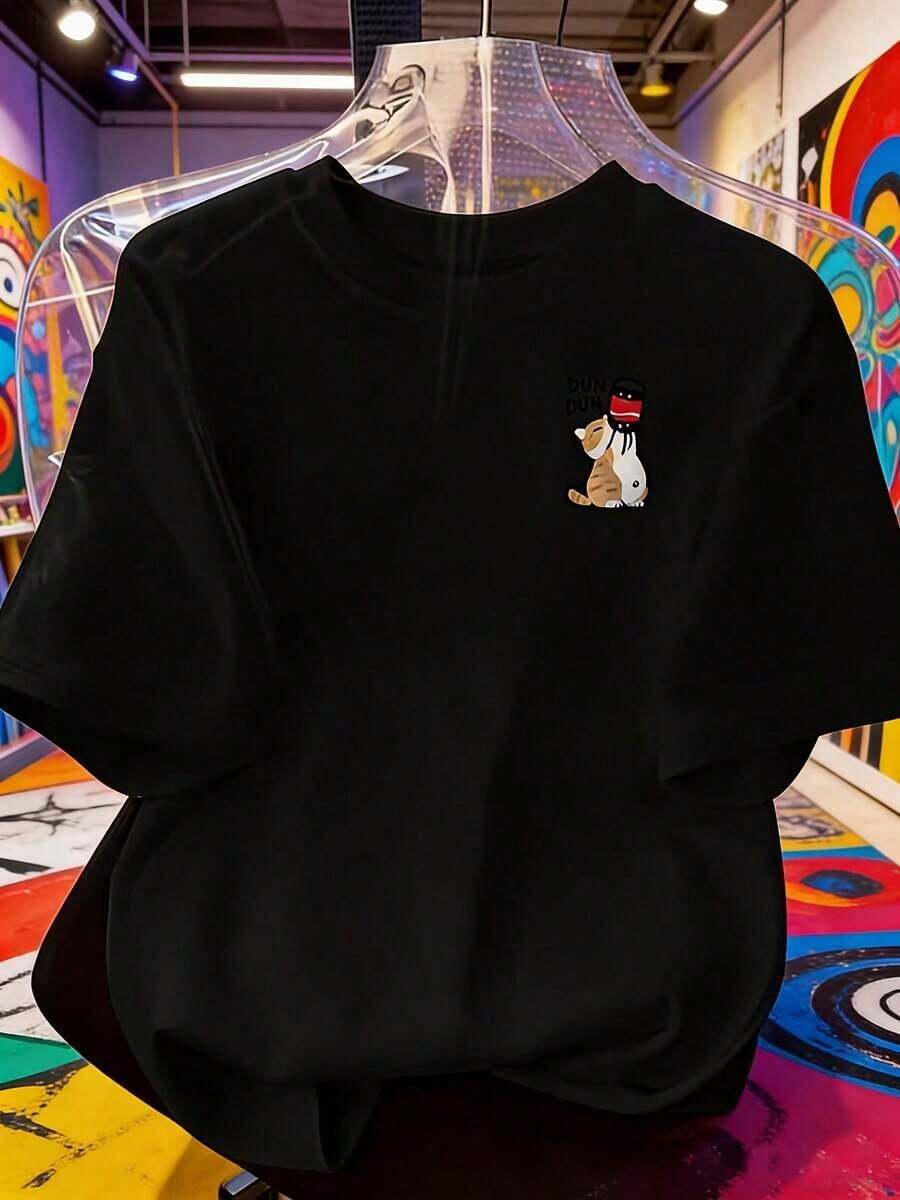 Camiseta de manga corta de talla grande para mujer - Camiseta básica casual de corte holgado, elegantes tops de poliéster, camisa elegante para mujer, camiseta de manga corta con estampado de oso de dibujos animados - Tops de primavera y verano, transpirable y cómoda. - Negro 1 - Ver 1