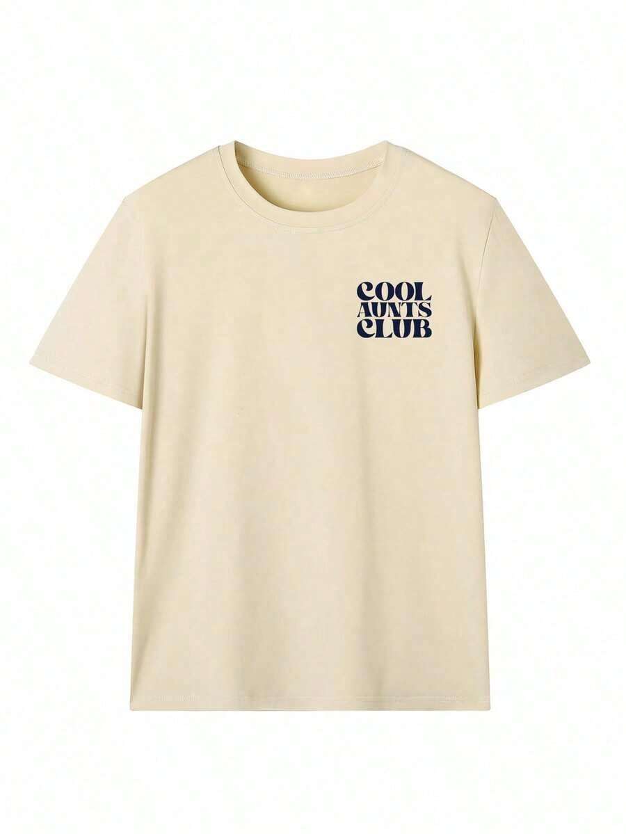 Camiseta Gráfica Holgada para Mujer "Cool Aunt Club", Top Casual de Manga Corta, Adecuada para Reuniones Familiares, Brunch con Amigos y Ropa Urbana Diaria de Verano, 100% Algodón
