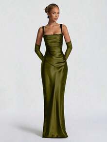 Glamrae Elegant DressesElegant Satin Cinching Waist Lace Up Bodycon Slip Dress, Long Gown For Halloween Party, Cocktail Formal Gown For Banquet, Christmas Party Dress, Valentine's Day Wedding Springelitara Dresses Elitara - Màu xanh Ô liu - Xem 9
