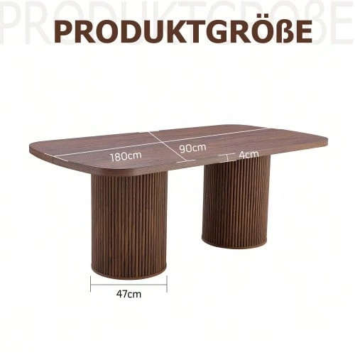 Modern Oval Dining Table With Fluted Central Leg, High Quality MDF Top With Wood Look, In Wabi-Sabi And Mid-Century Style For The Kitchen. - Khaki - View 1