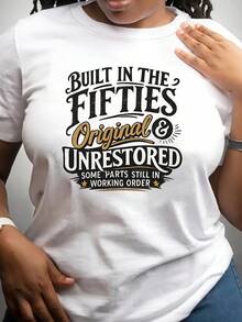 Camiseta de manga corta estampada de estilo vintage original de los años cincuenta, sin restaurar, de cuello redondo para primavera/verano, top de mujer para primavera/verano, adecuada para salidas diarias, esencial para otoño/invierno, perfecta para reuniones cotidianas, éxito de . - Blanco - Ver 1